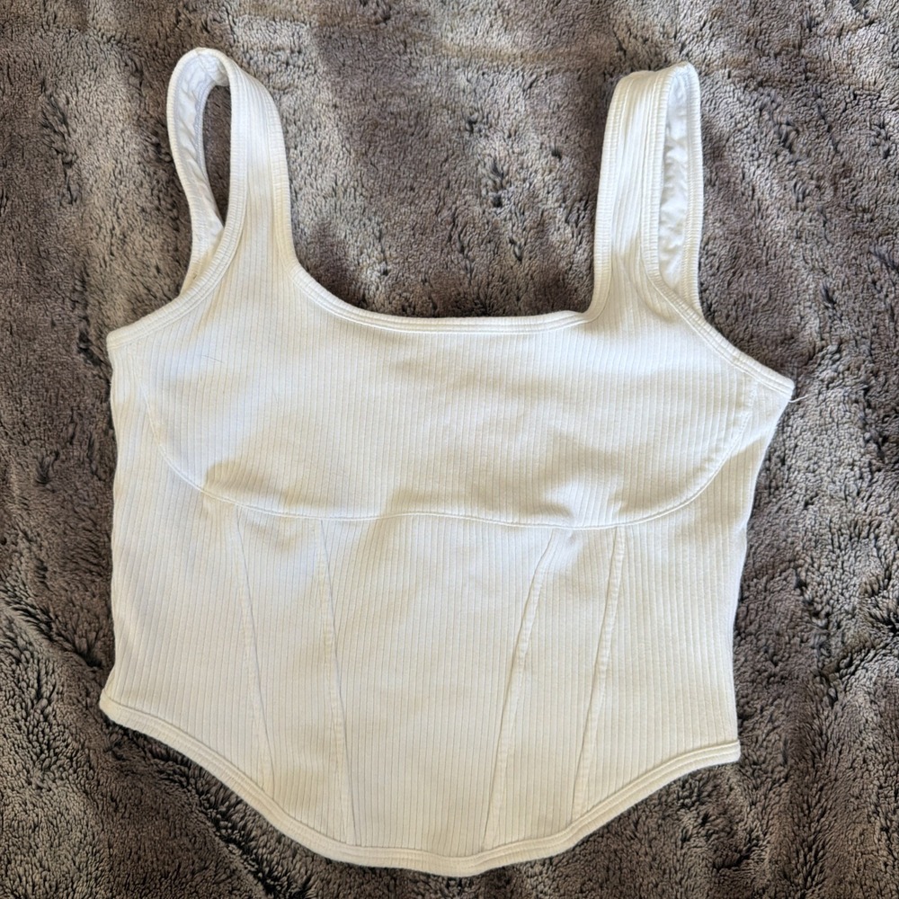 Victoria's Secret PINK Ribbed Corset Style Crop Tank White Large Stretch